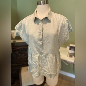 Cynthia Rowley pastel green Linen short sleeve shirt, size L.